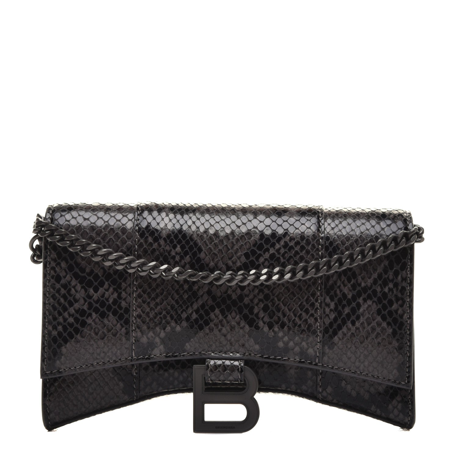 Balenciaga Shiny Calfskin Python Effect Hourglass Chain Bag Dark Grey Black 2 of 8