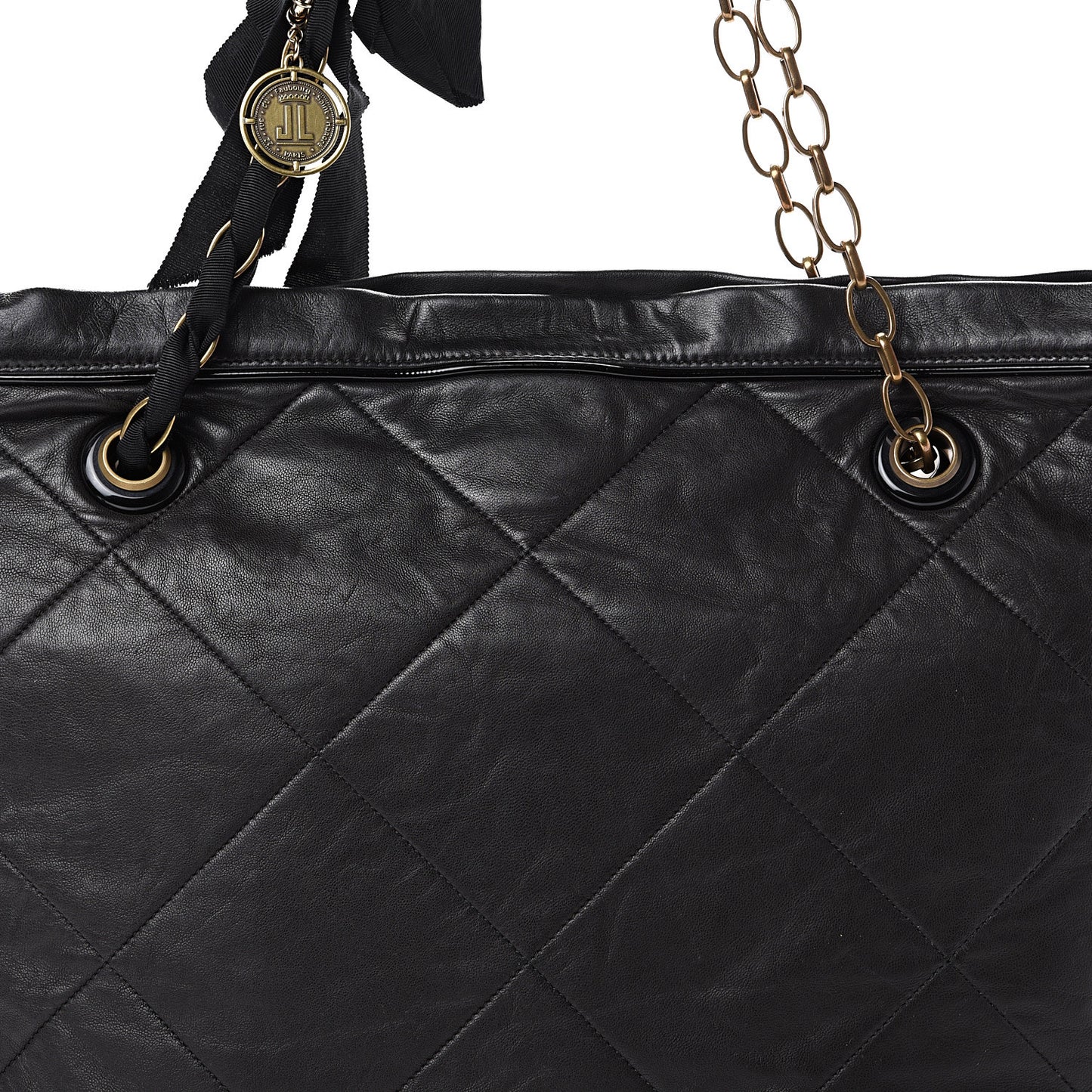 Lambskin Quilted Large Amelia Tote Black
