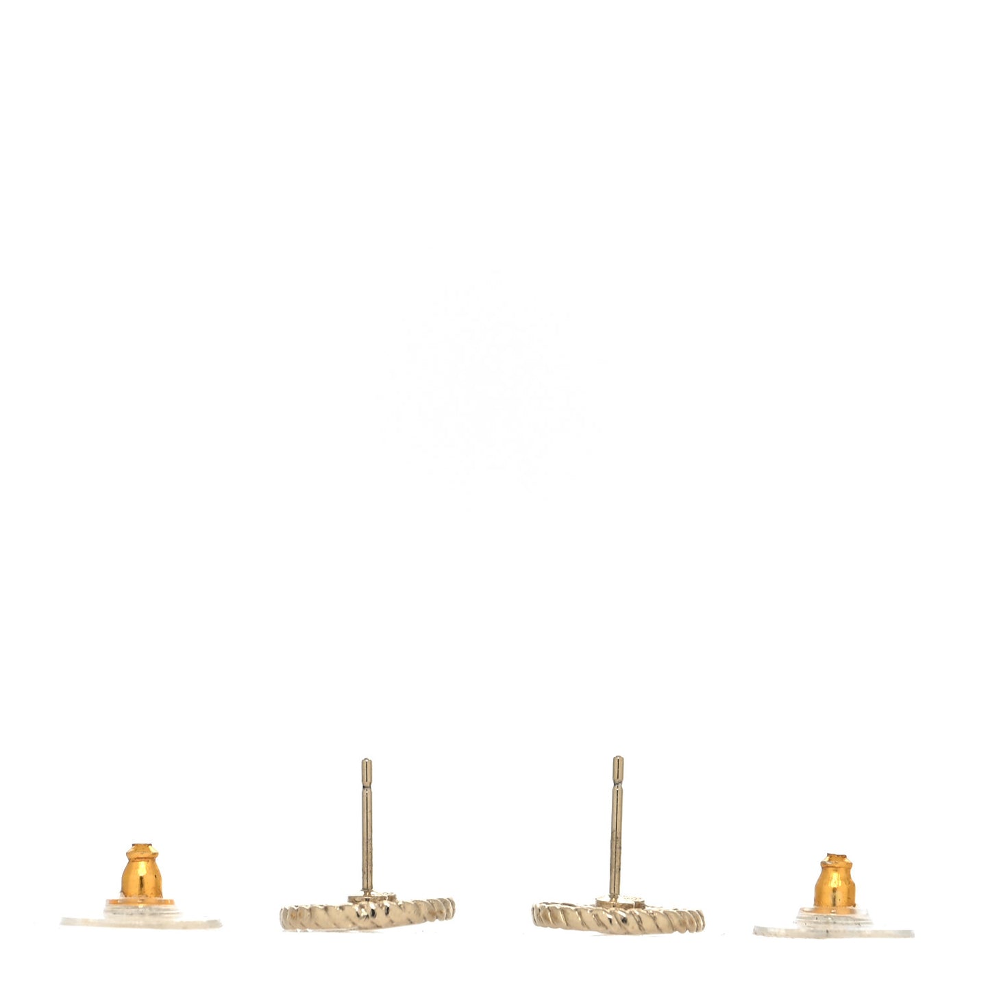 Chain CC Round Earrings Gold White