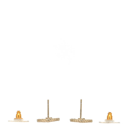 Chanel Chain CC Round Earrings Gold White 3 of 4