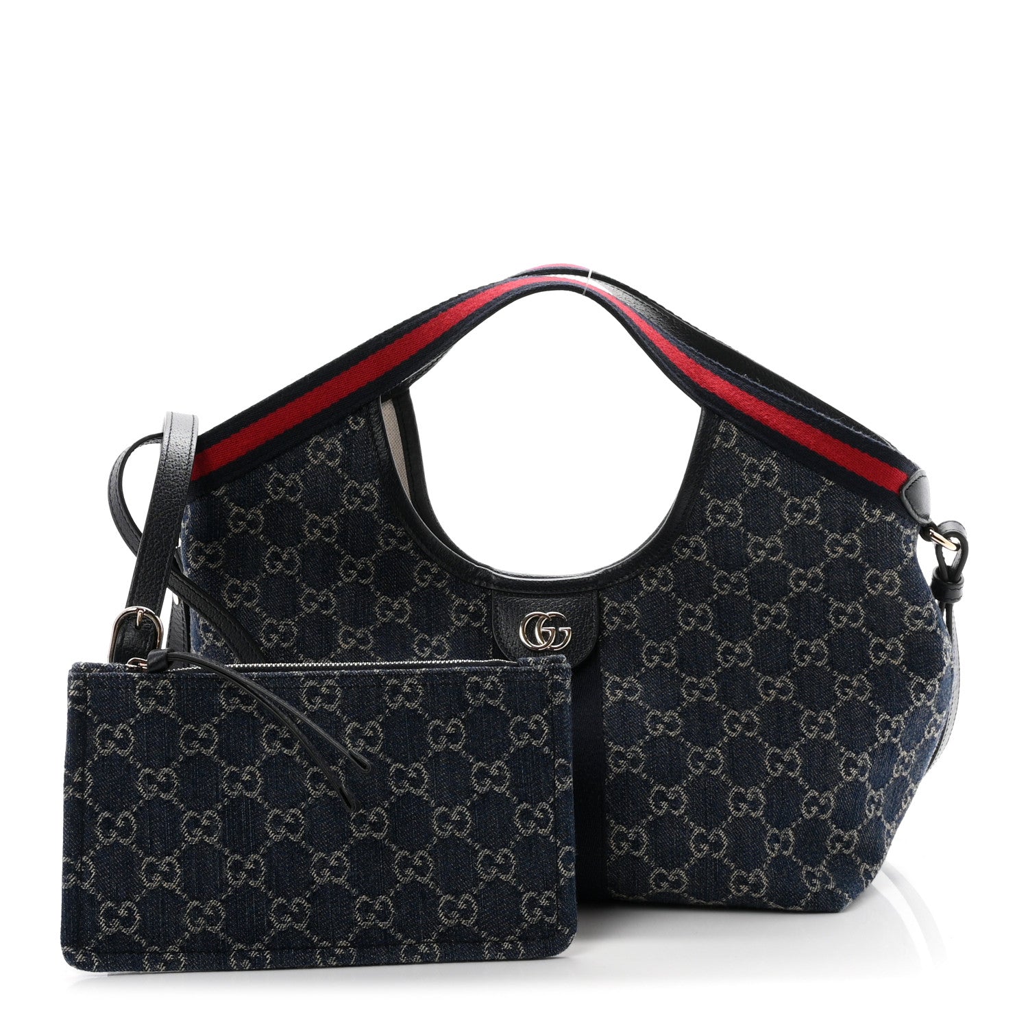Gucci Denim GG Monogram Web Small Giglio Tote Blue White 3 of 11
