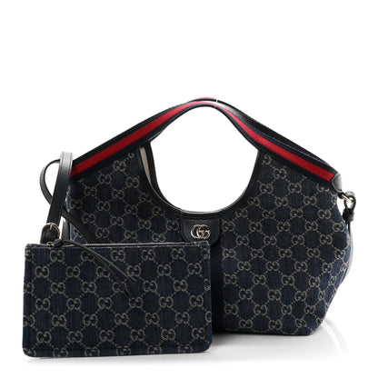 Gucci Denim GG Monogram Web Small Giglio Tote Blue White 3 of 11