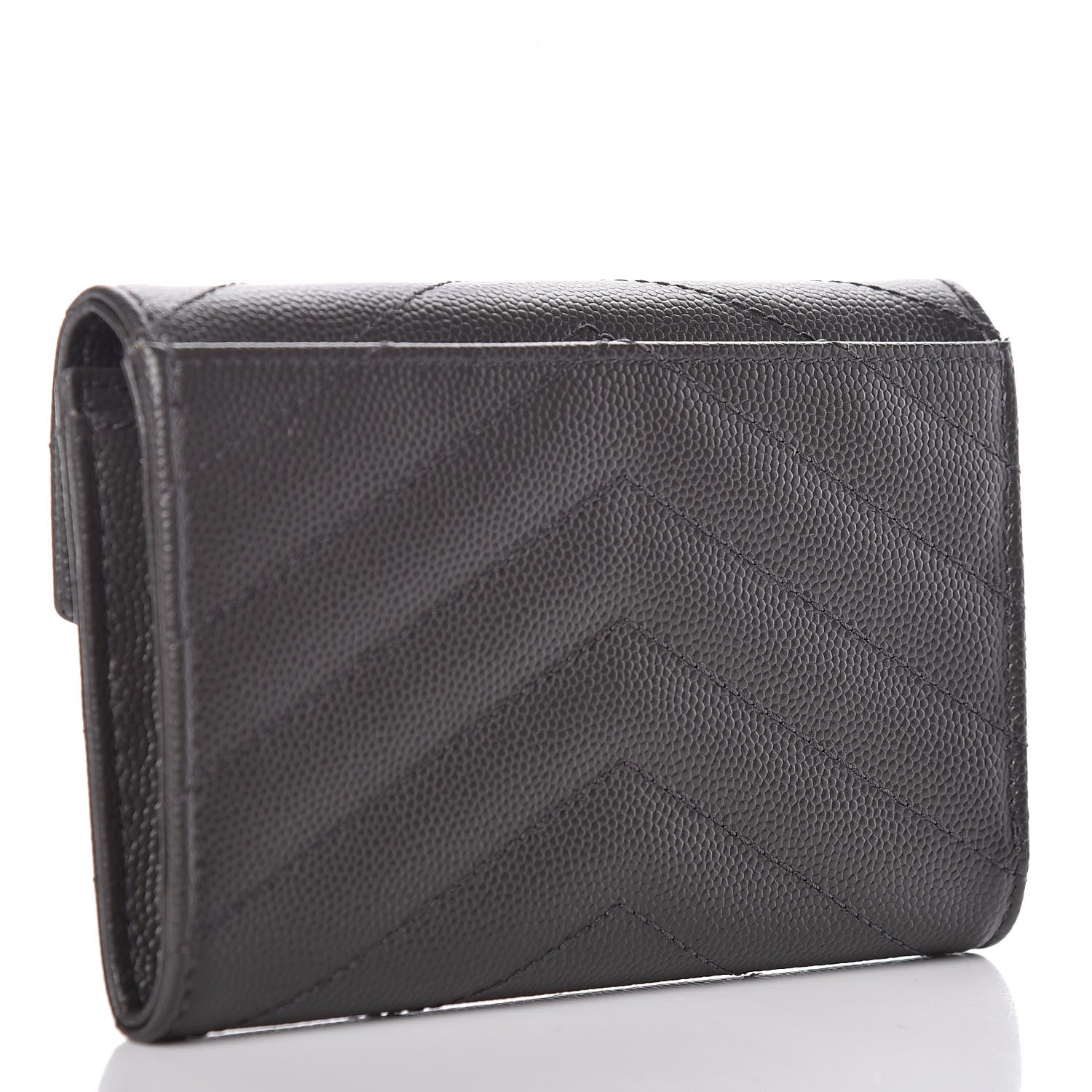 Saint Laurent Grain De Poudre Matelasse Chevron Small Monogram Envelope Wallet Earth 3 of 9