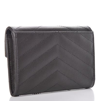 Saint Laurent Grain De Poudre Matelasse Chevron Small Monogram Envelope Wallet Earth 3 of 9