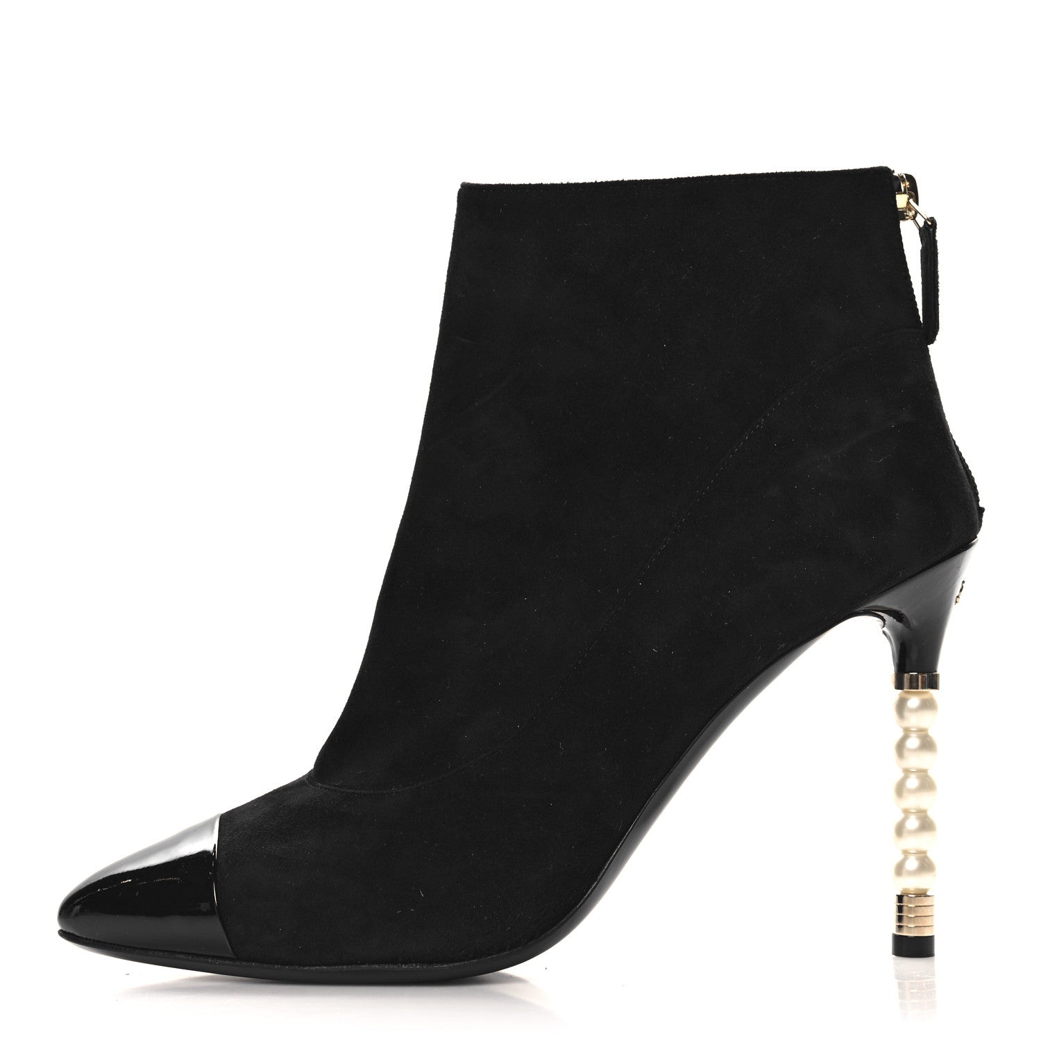 Chanel Kid Suede Patent Calfskin Pearl Short Boots 39 Black 1 of 9