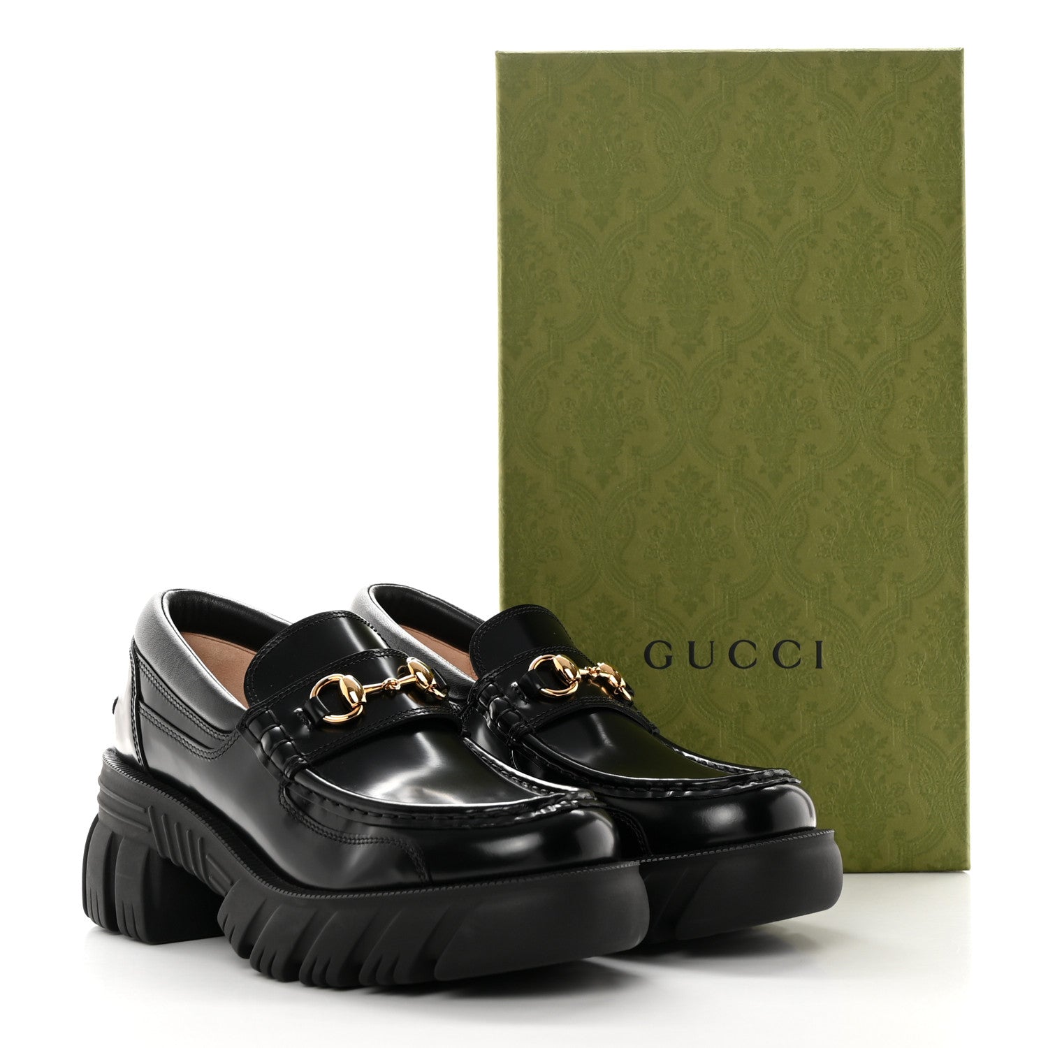 Gucci Magnum Calfskin Nappa Samoa Womens Horsebit Platform Chunky Lug Sole 40mm Loafers 37.5 Black 20 of 20