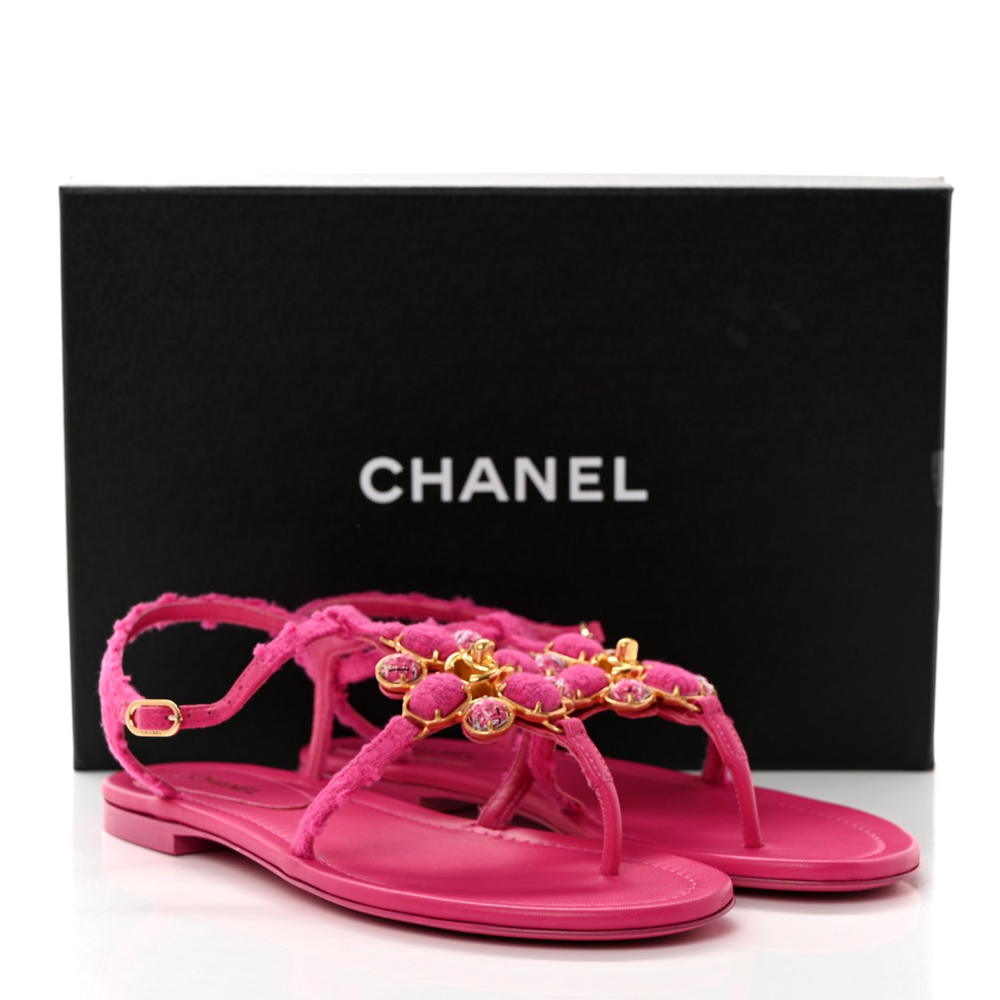 Cashmere Tweed CC Logo Thong Sandals 38 Fuchsia