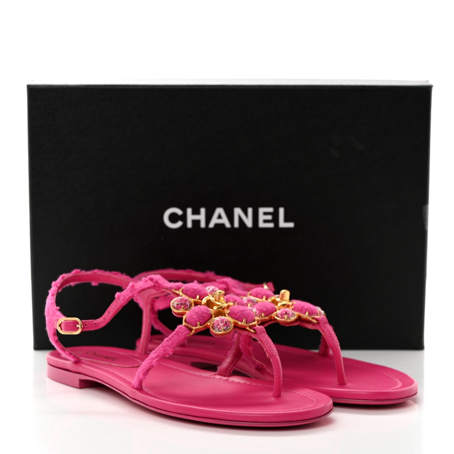 Chanel Cashmere Tweed CC Logo Thong Sandals 38 Fuchsia 9 of 9