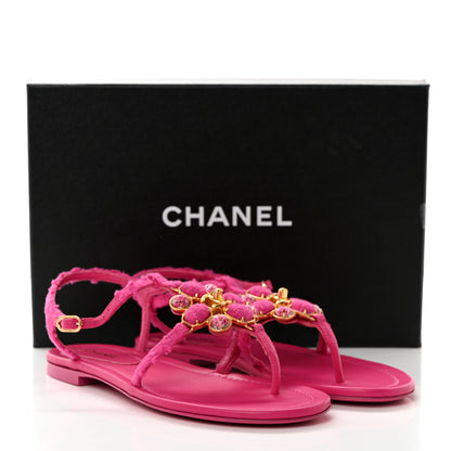 Chanel Cashmere Tweed CC Logo Thong Sandals 38 Fuchsia 9 of 9