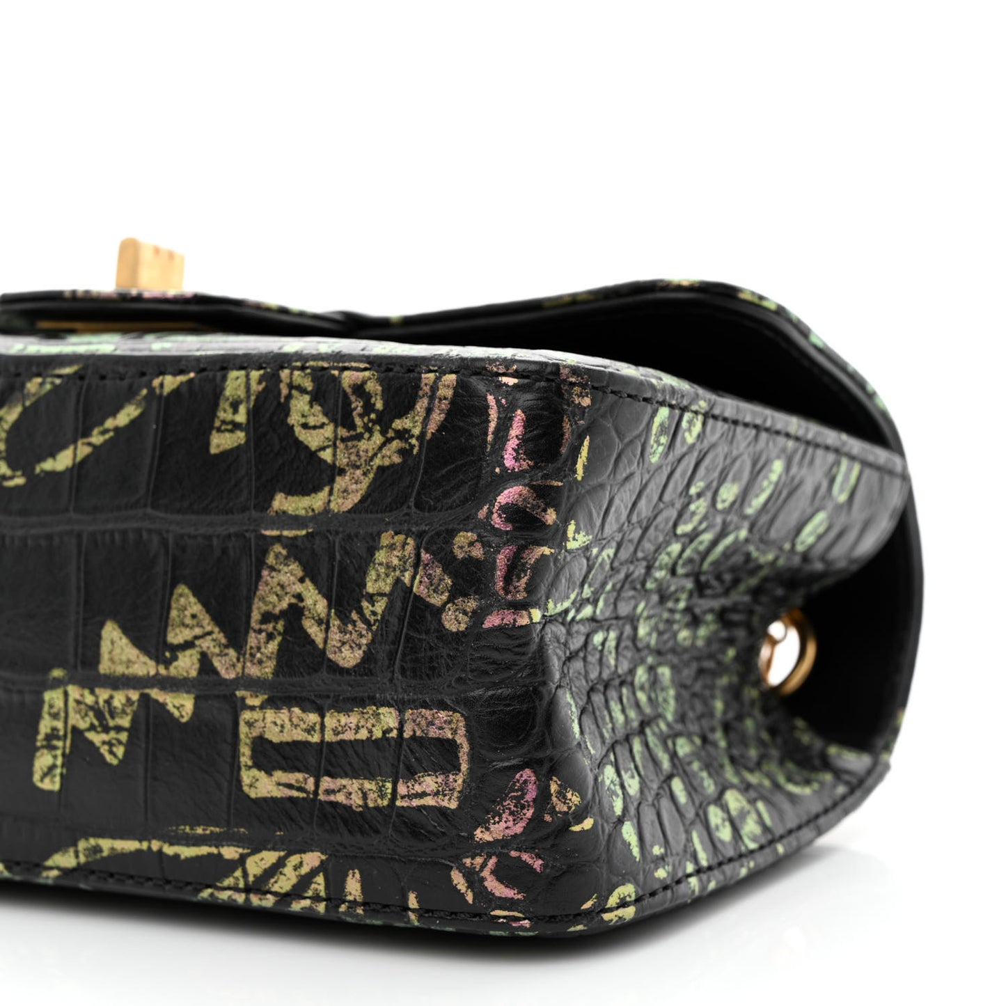 Calfskin Crocodile Embossed Graffiti 2.55 Mini Cocodile Reissue Flap Black Gold