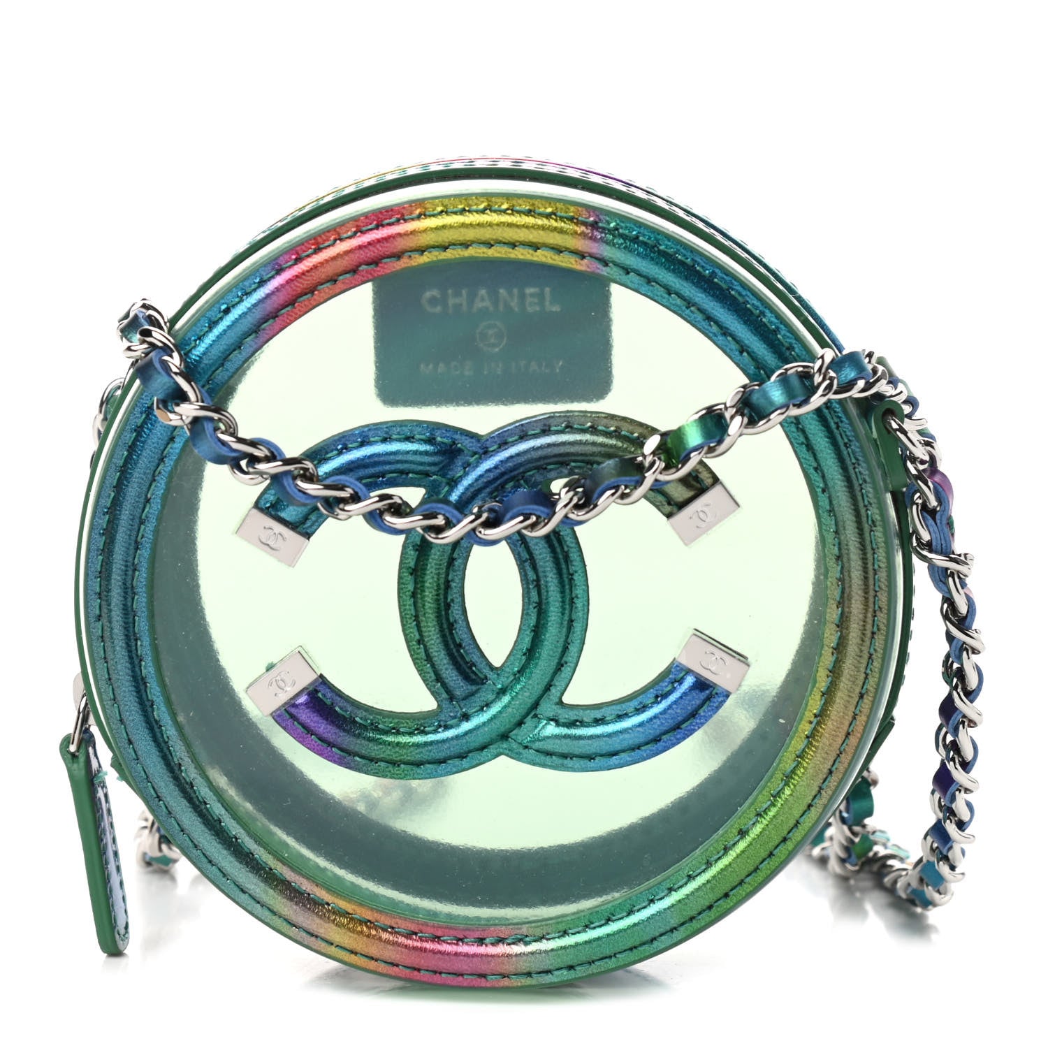 Chanel PVC Calfskin Lambskin Quilted Round Filigree Clutch With Chain Green 1 of 9