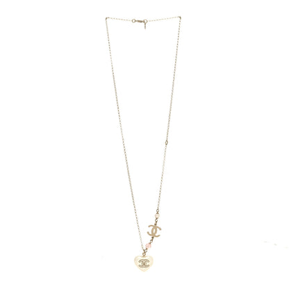 Chanel Resin Crystal CC Heart Necklace Pearly White Gold 3 of 5