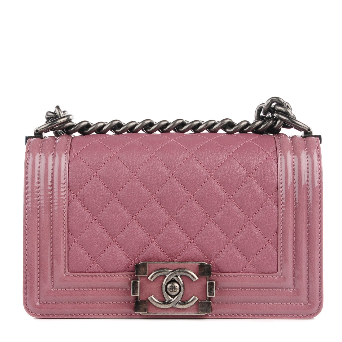 Goatskin Quilted Patent Small Duo Boy Flap Pink