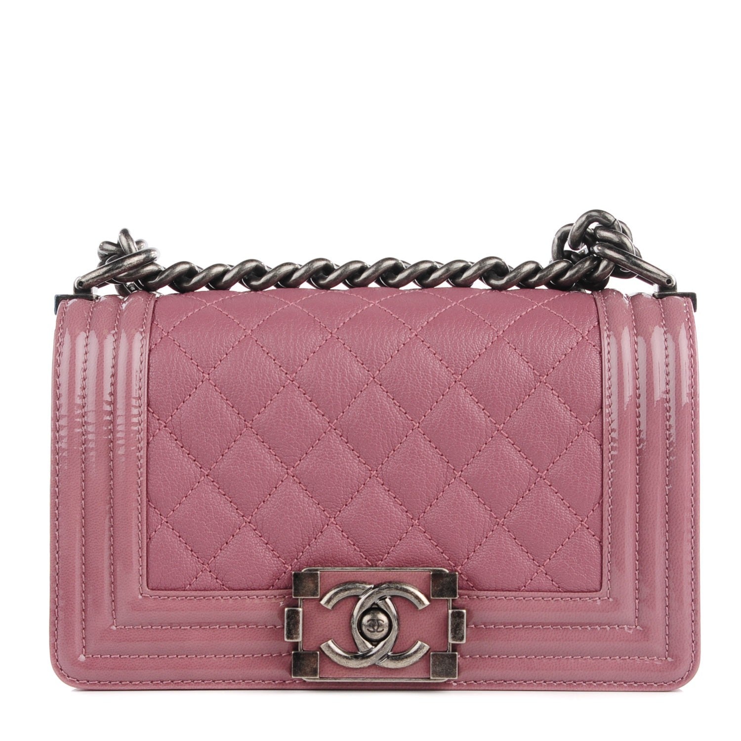 Chanel Goatskin Quilted Patent Small Duo Boy Flap Pink 1 of 8