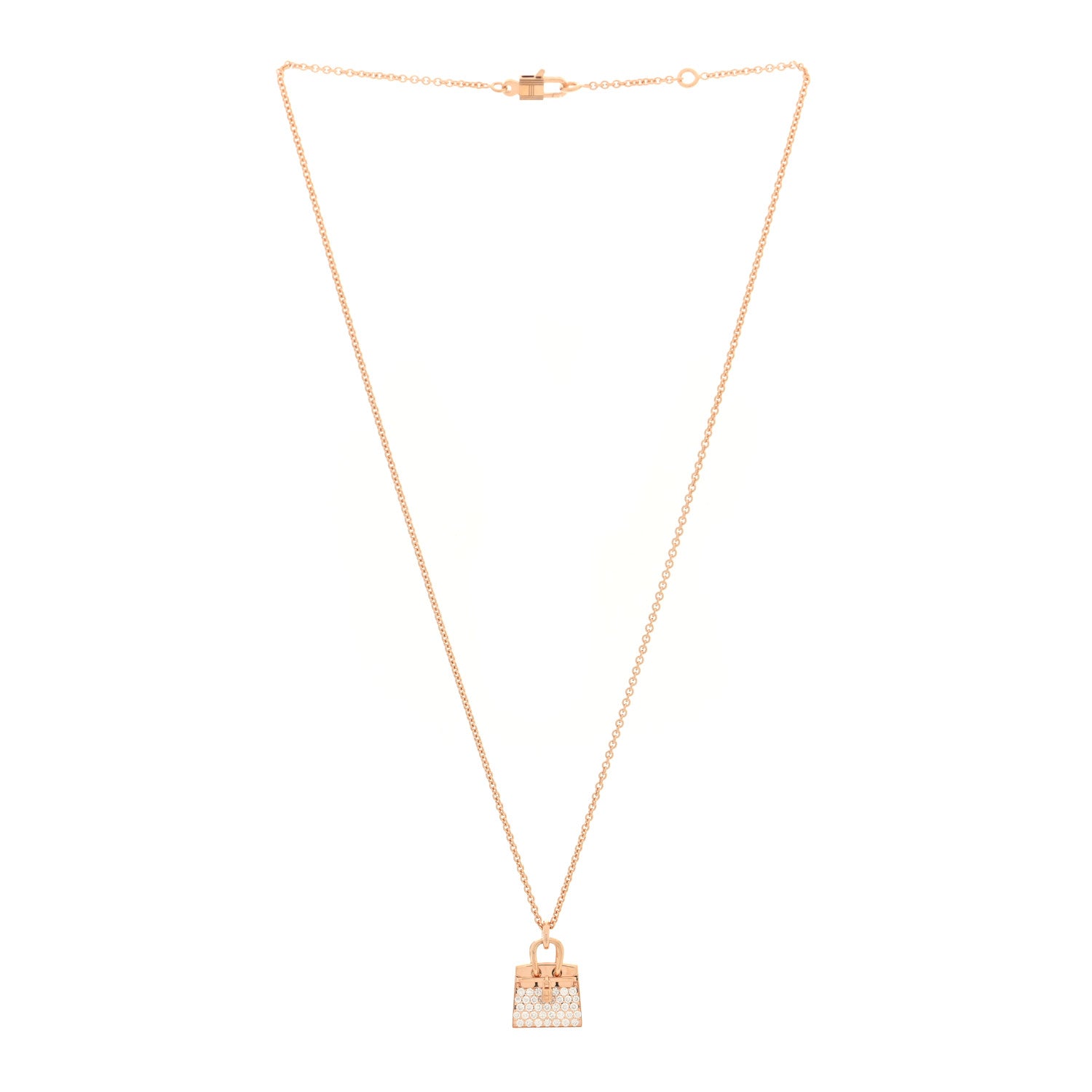 Hermes 18K Rose Gold Diamond Birkin Amulettes Pendant Necklace 3 of 6