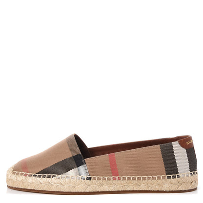 Burberry Canvas House Check Hodgeson Espadrille Flats 37 Dark Tan 1 of 10