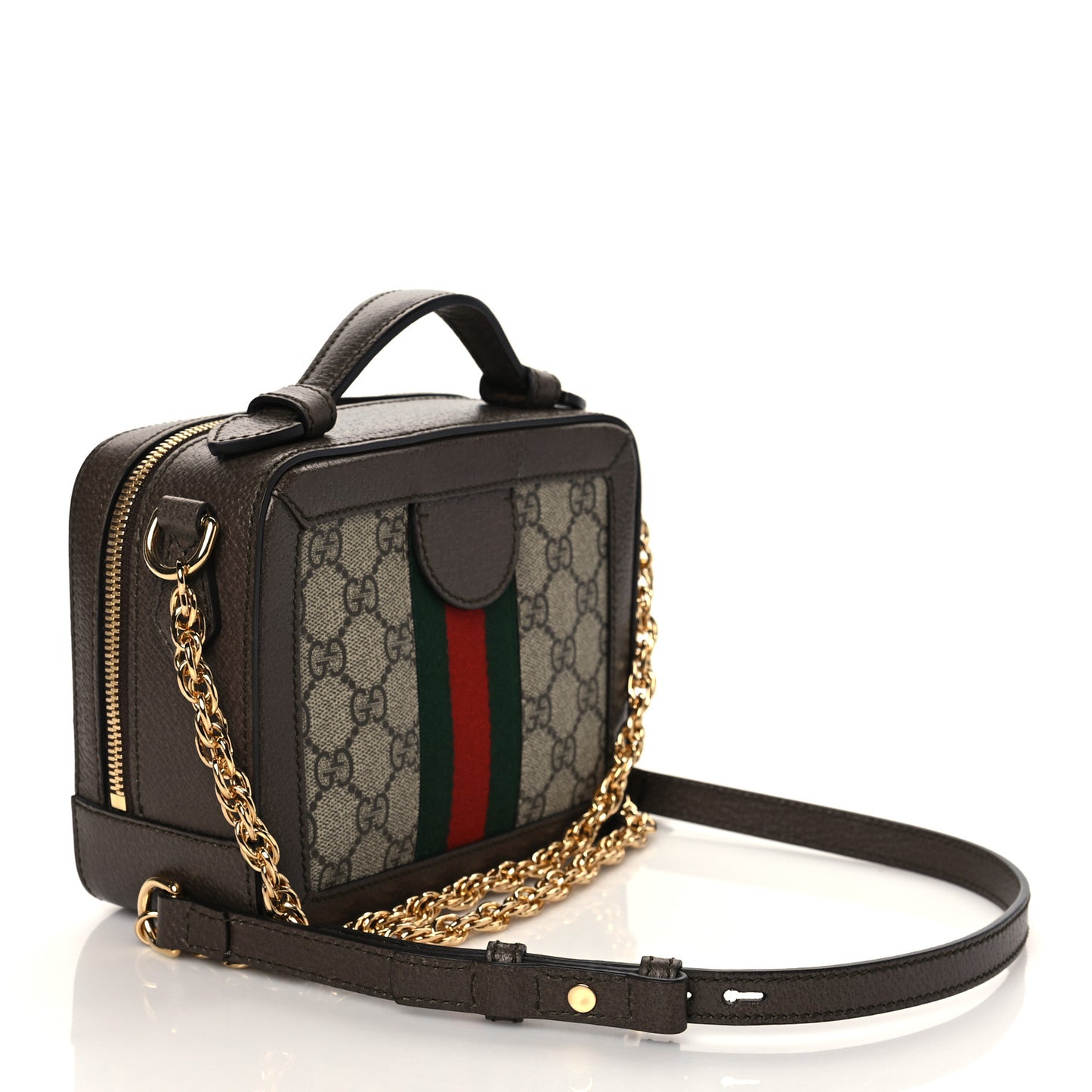 GG Supreme Monogram Mini Ophidia Top Handle Shoulder Bag Brown