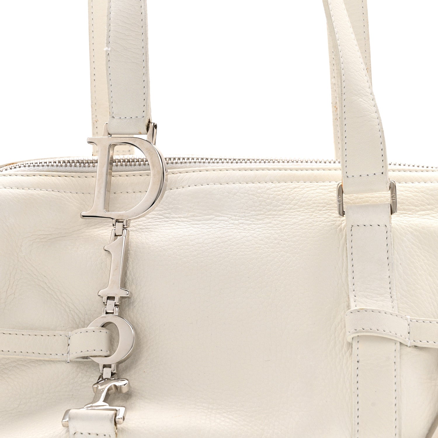 Christian Dior Calfskin Logo Charms Boston White 8 of 15
