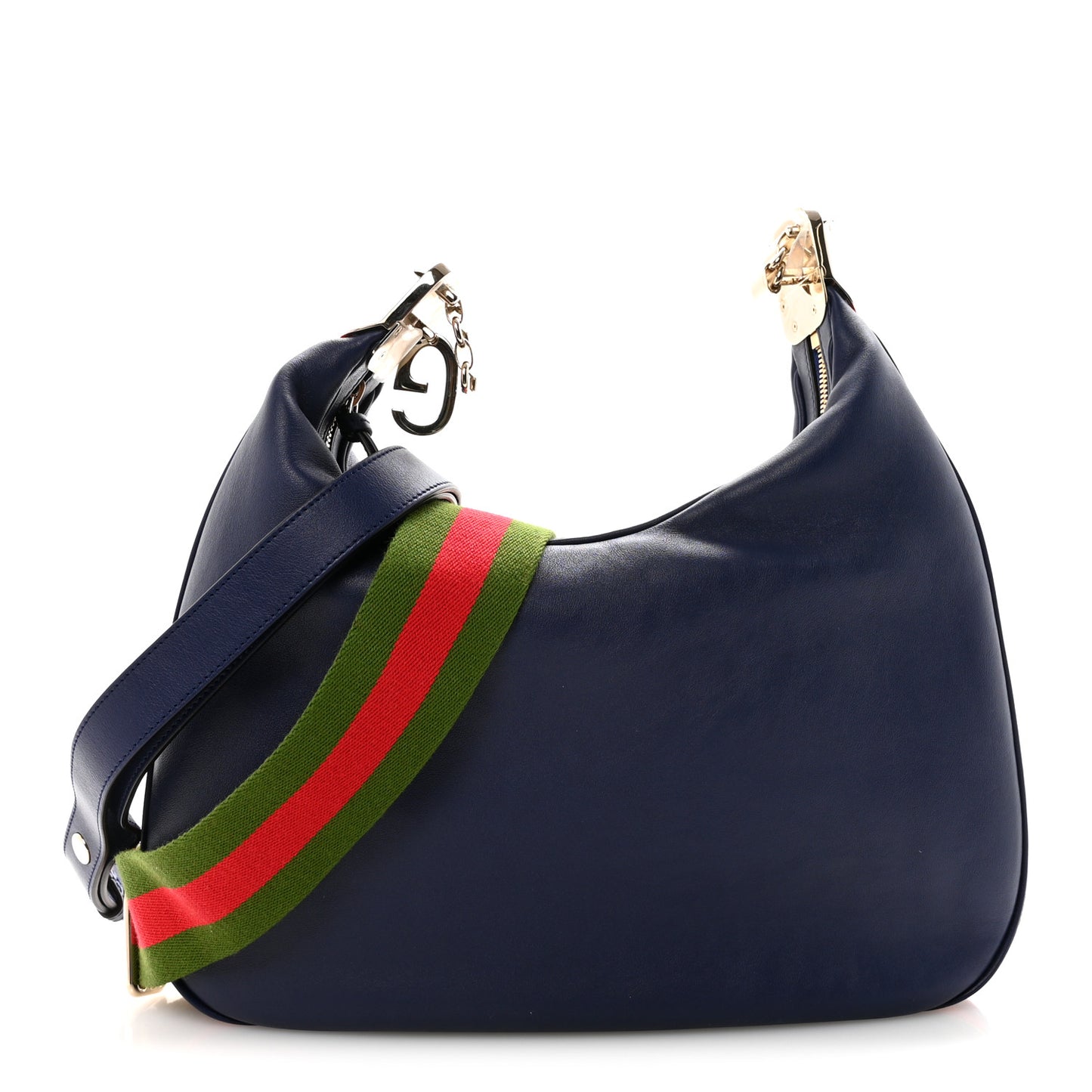 Aria Calfskin Web Large Attache Shoulder Bag Navy