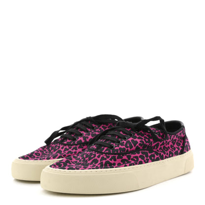 Saint Laurent Canvas Leopard Print Venice Low Top Sneakers 38 Fuxia Black 4 of 10