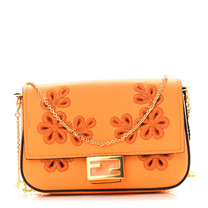 Fendi Shiny Nappa Vitello King Floral Ajour Embroidered Nano Baguette Charm Clementine 1 of 7