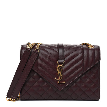 Saint Laurent Grain De Poudre Textured Mixed Matelasse Medium Triquilt Monogram Satchel Rouge Legion 1 of 4