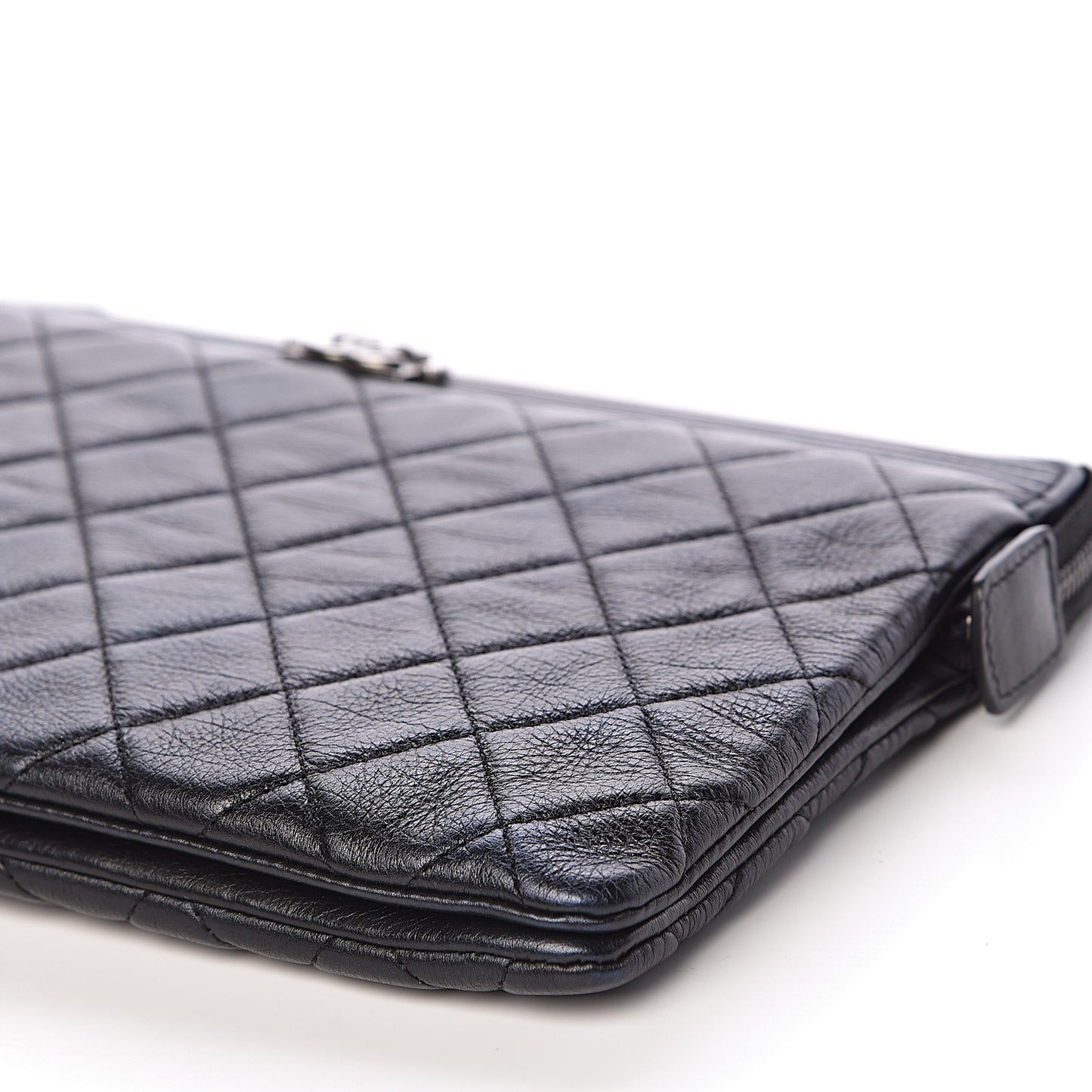 Calfskin Quilted Small Zipped Boy Pouch Black
