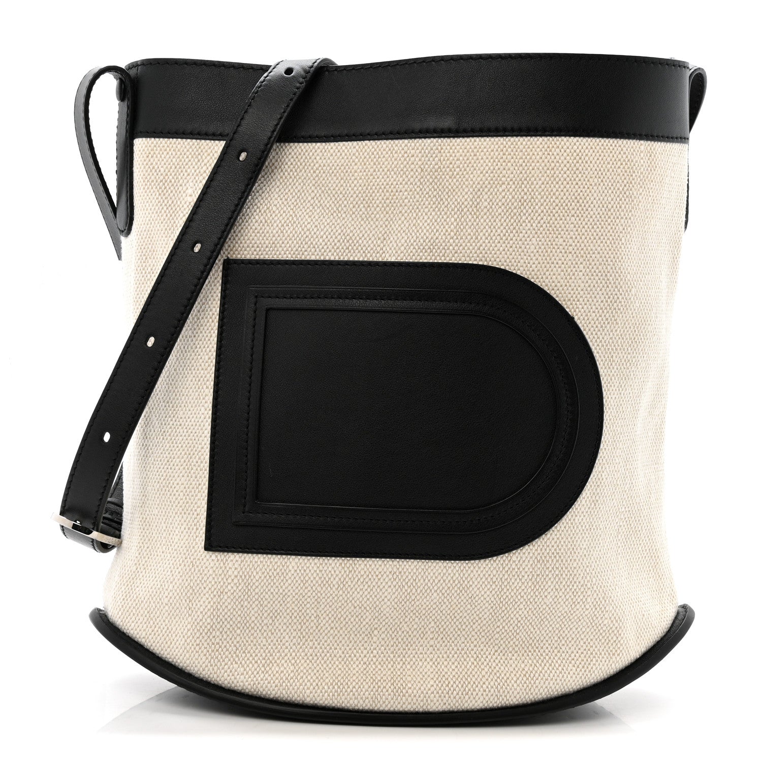Delvaux Linen Canvas Supple Calfskin Pin Daily Surpique Bucket Naturel Black 1 of 11
