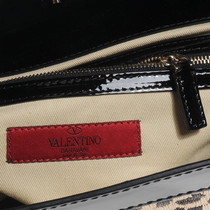 Valentino Garavani Patent Raffia Leopard Print Medium Aphrodite Bow Satchel Black 7 of 8