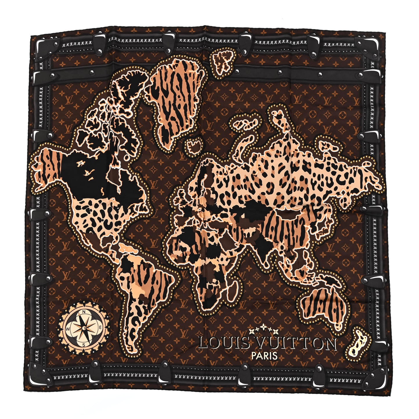 Silk Monogram LV World Square Scarf Brown