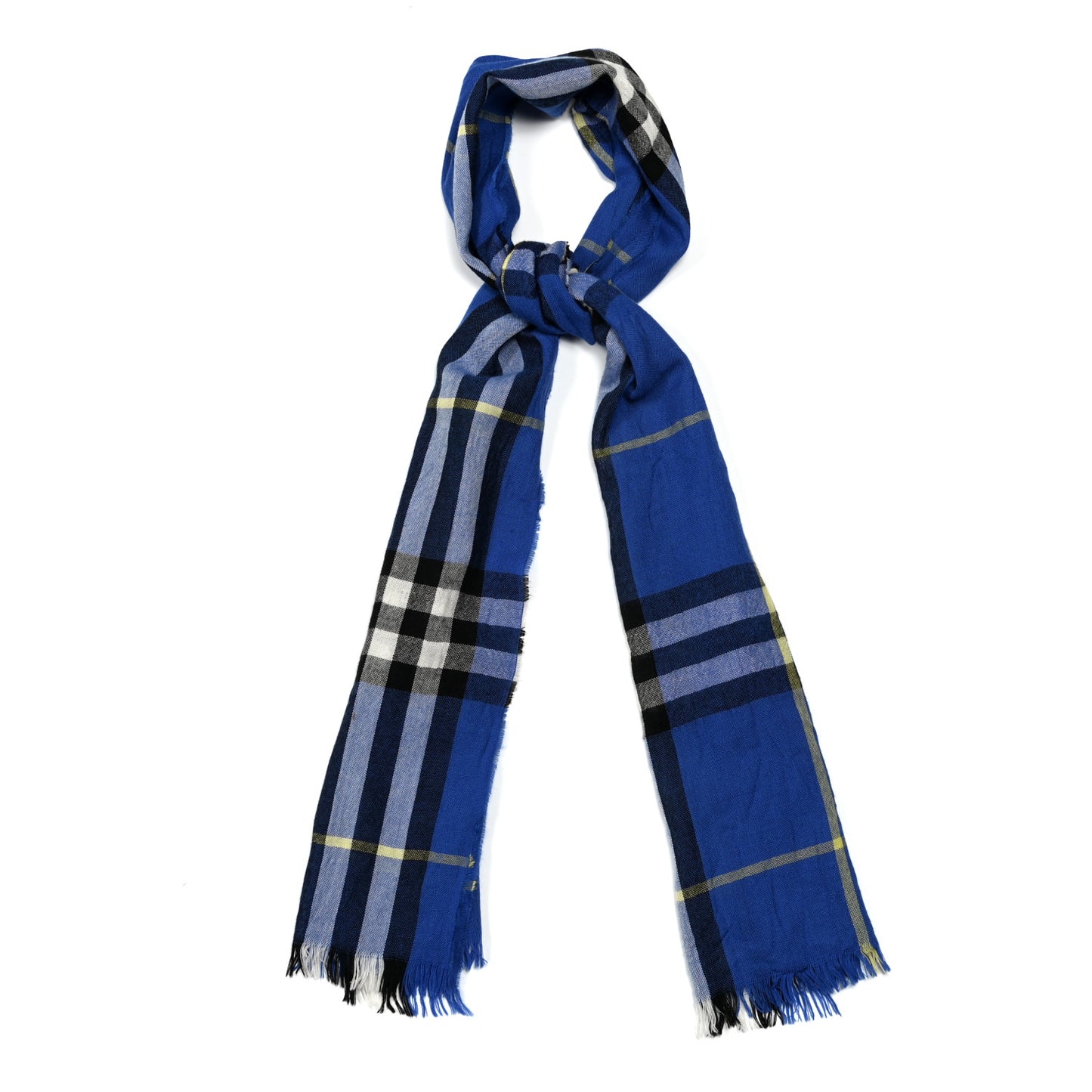 Silk Cashmere Half Mega Check Scarf Cobalt Blue