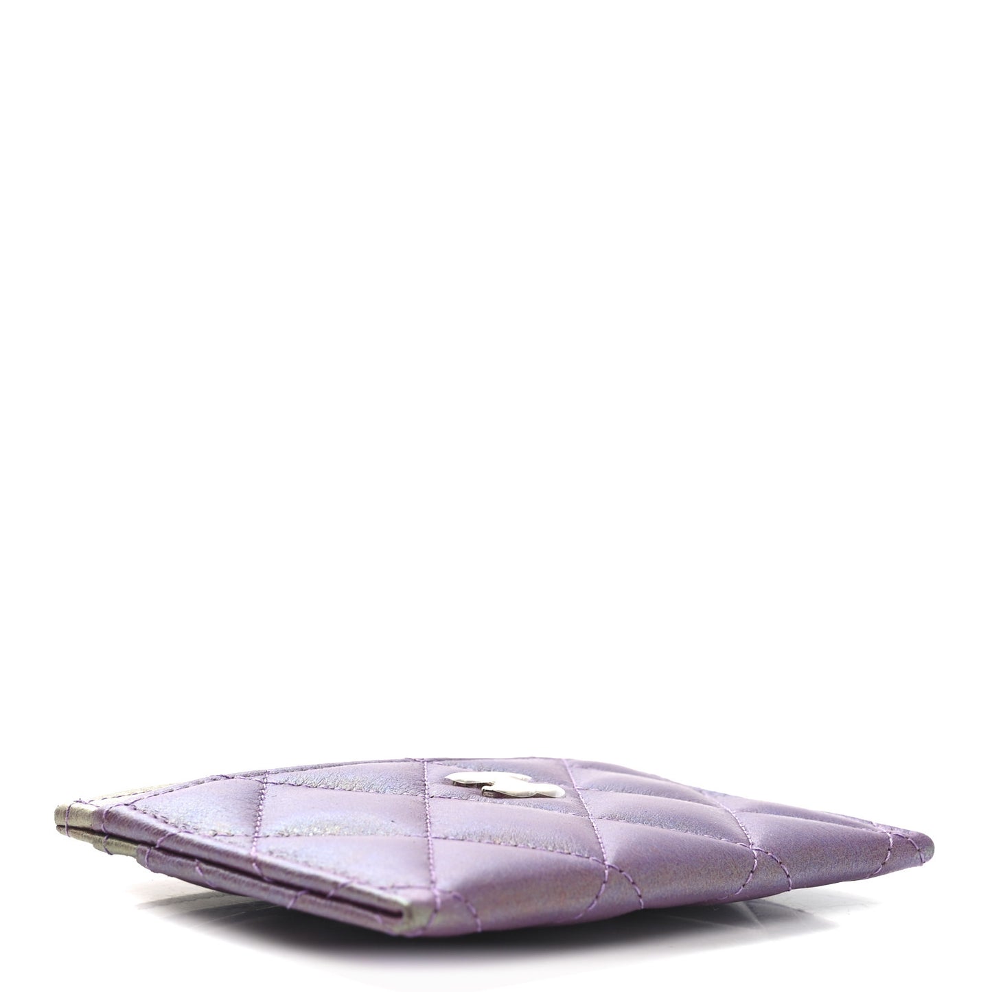 Iridescent Lambskin Quilted Card Holder Purple
