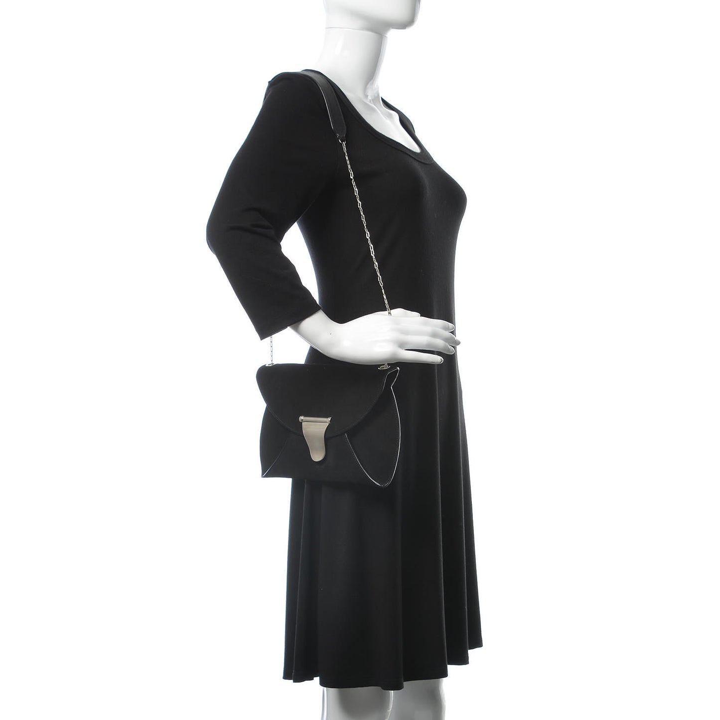 Suede Calfskin Clutch on Chain Black
