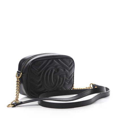 Gucci Calfskin Matelasse Mini GG Marmont Chain Shoulder Bag Black 3 of 12