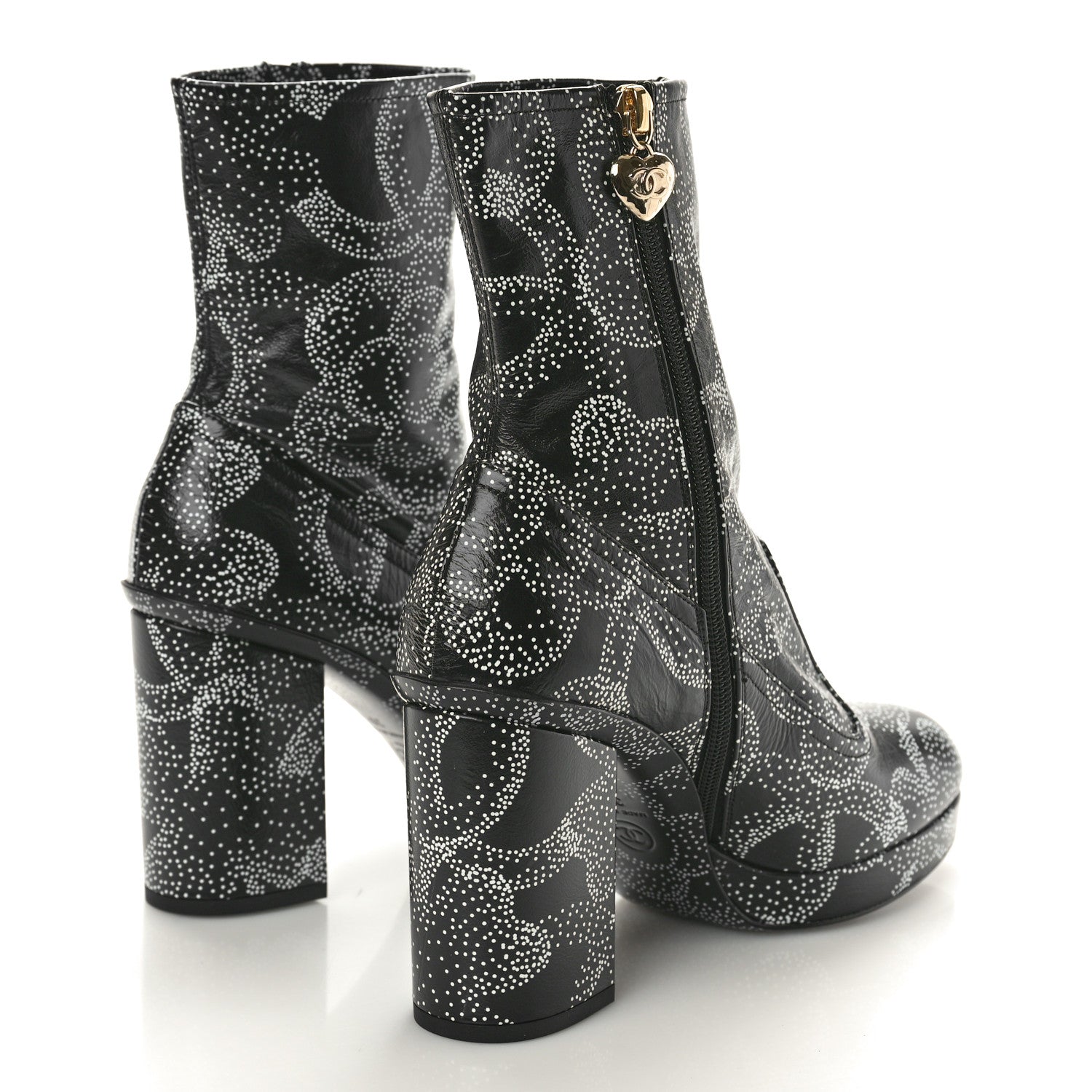 Chanel Calfskin Camellia Printed Ankle Boots 38.5 Black White 4 of 11