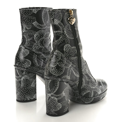 Chanel Calfskin Camellia Printed Ankle Boots 38.5 Black White 4 of 11