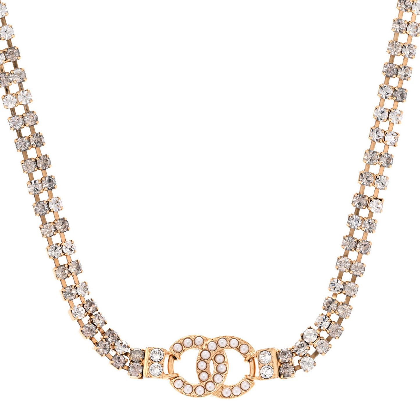 Crystal Pearl CC Choker Necklace Gold
