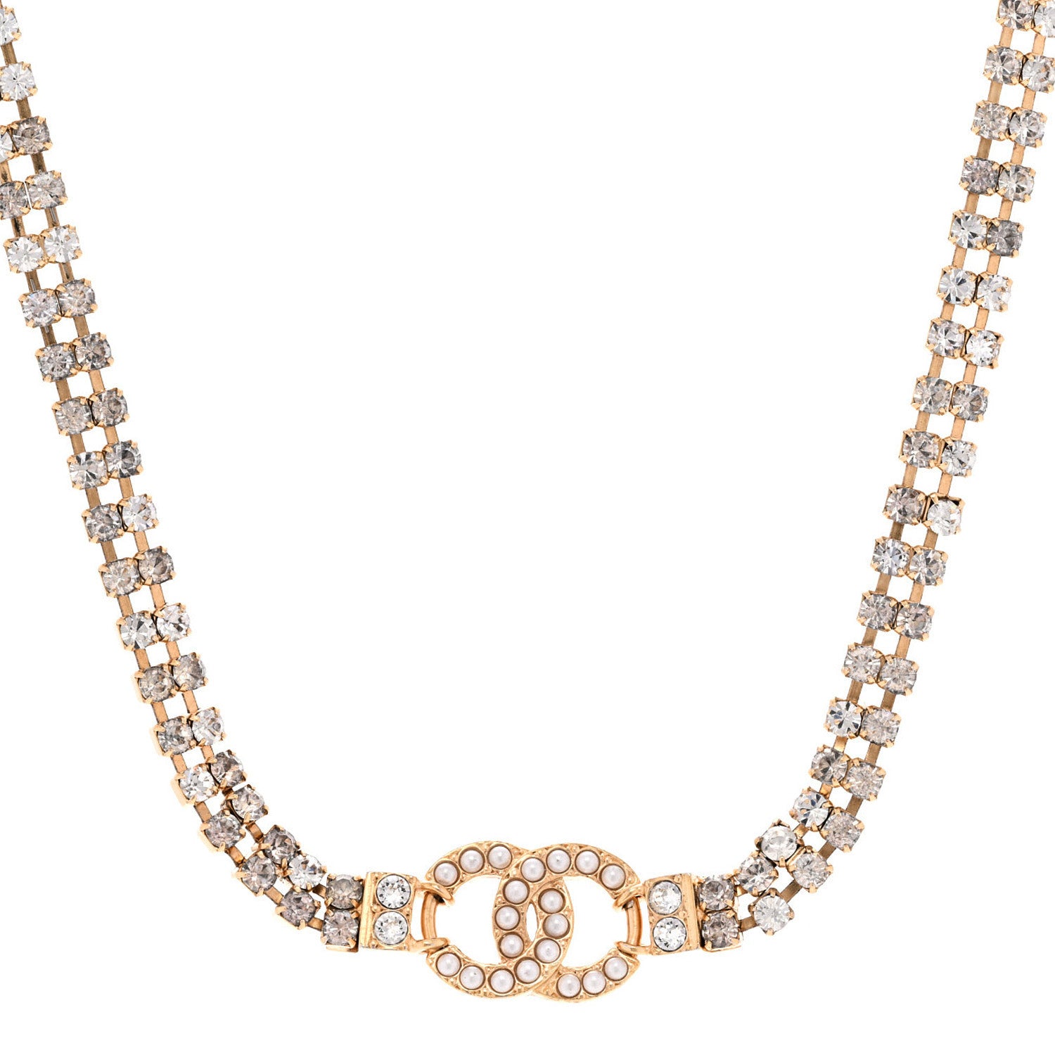 Chanel Crystal Pearl CC Choker Necklace Gold 1 of 6