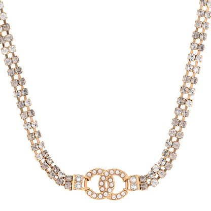 Chanel Crystal Pearl CC Choker Necklace Gold 1 of 6