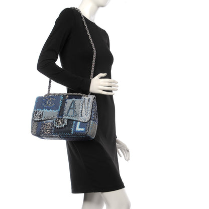 Chanel Denim Tweed Patchwork Jumbo Single Flap Blue 2 of 8