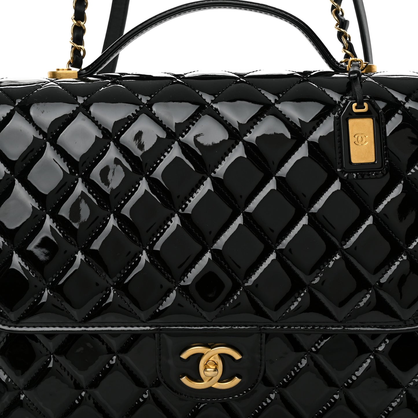 Patent Quilted Large School Memory Top Handle Flap Black