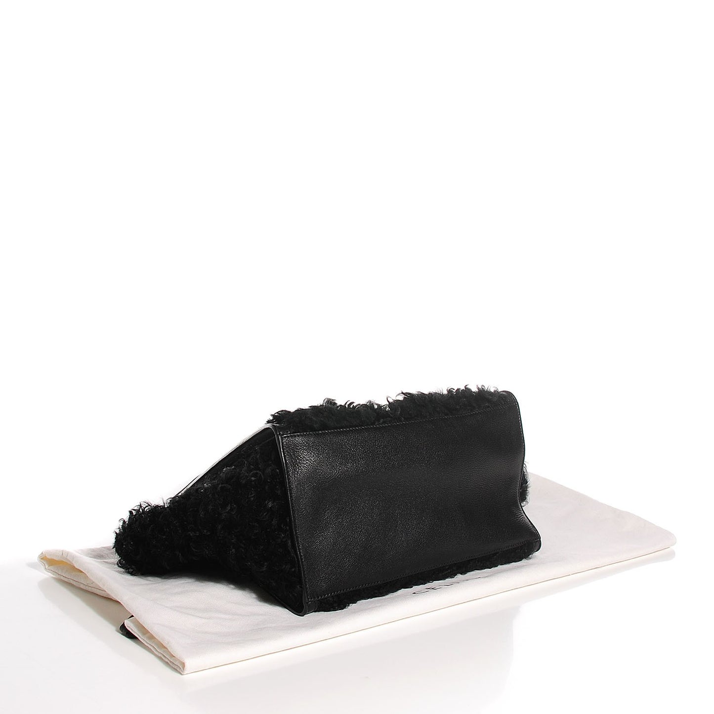 Calfskin Curly Lamb Medium Trapeze Black