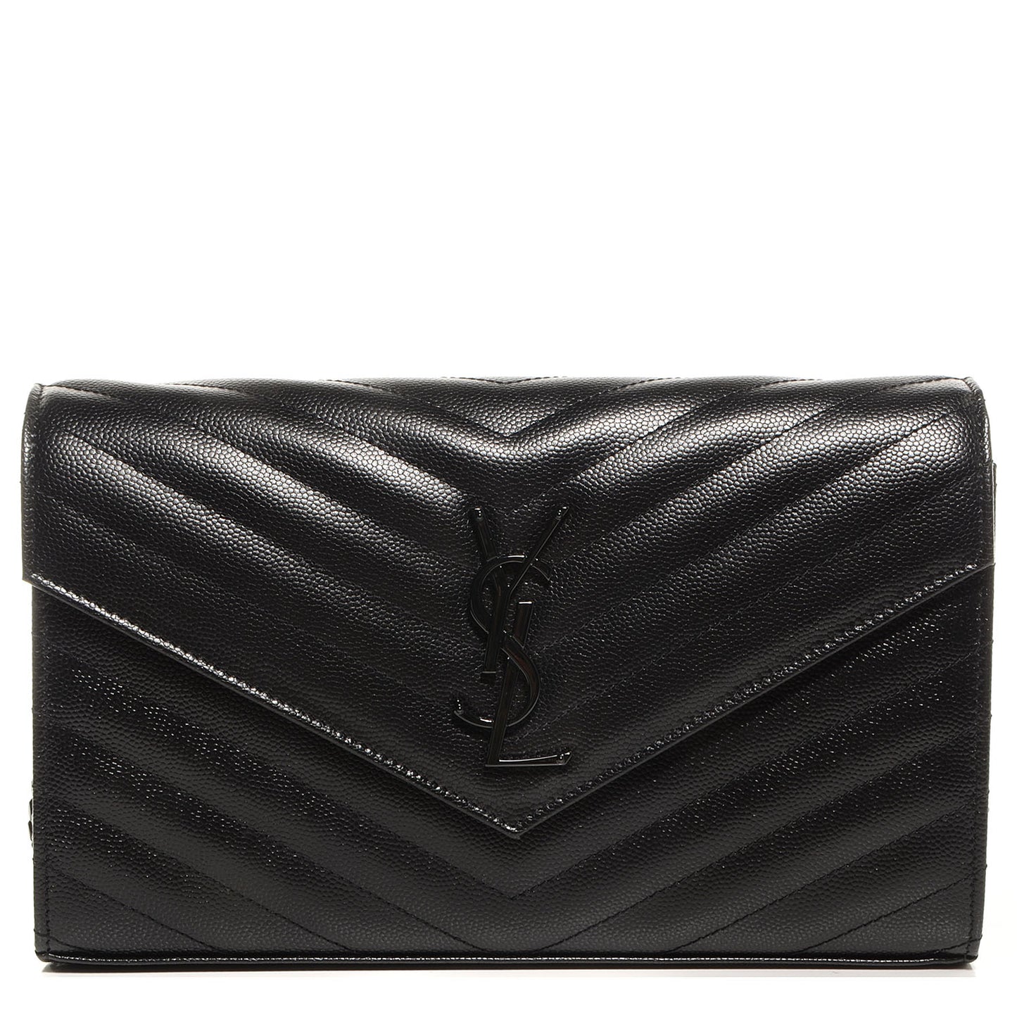 Matelasse Chevron Monogramme Chain Wallet Black