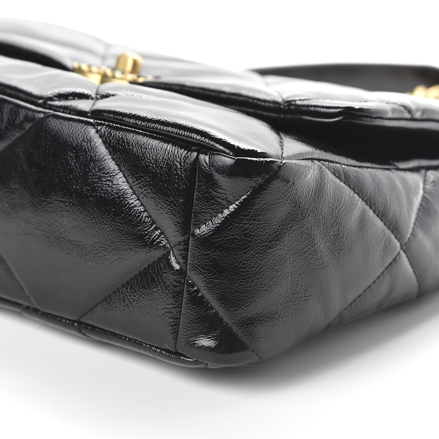 Shiny Crumpled Calfskin Quilted Large Chanel 19 Flap Black