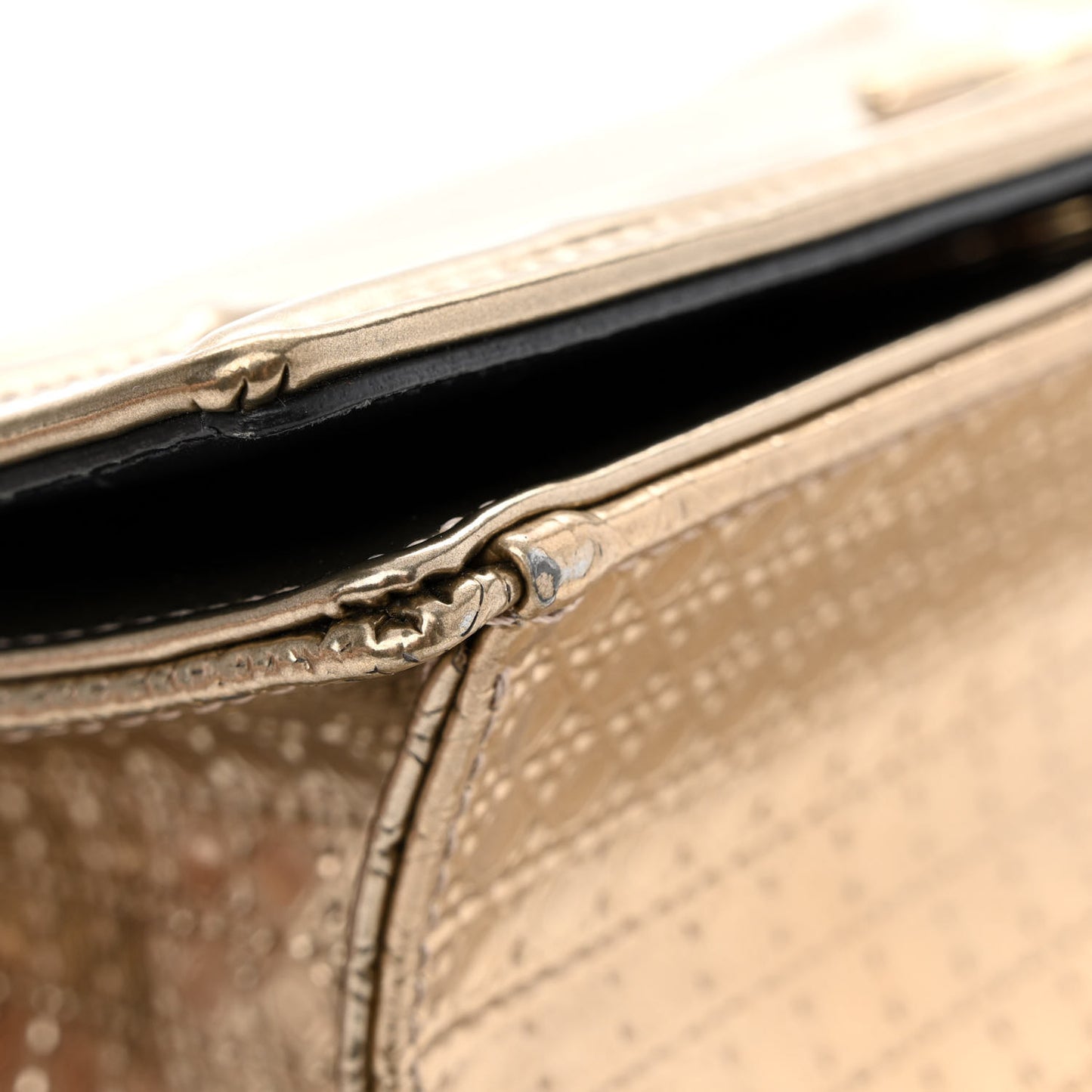 Metallic Patent Micro-Cannage Medium Diorama Flap Bag Gold