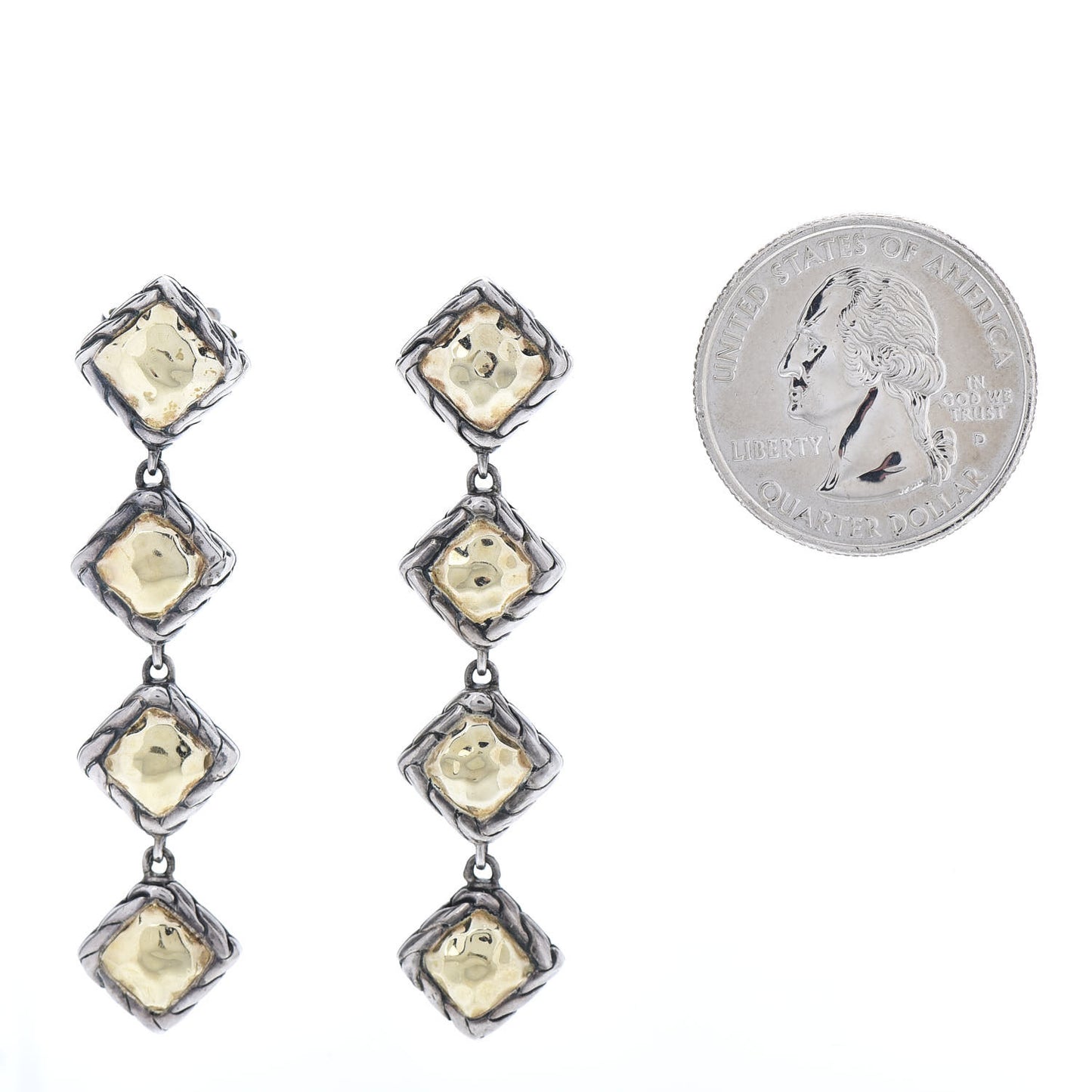 Sterling Silver 22K Yellow Gold Palu Square Drop Earrings
