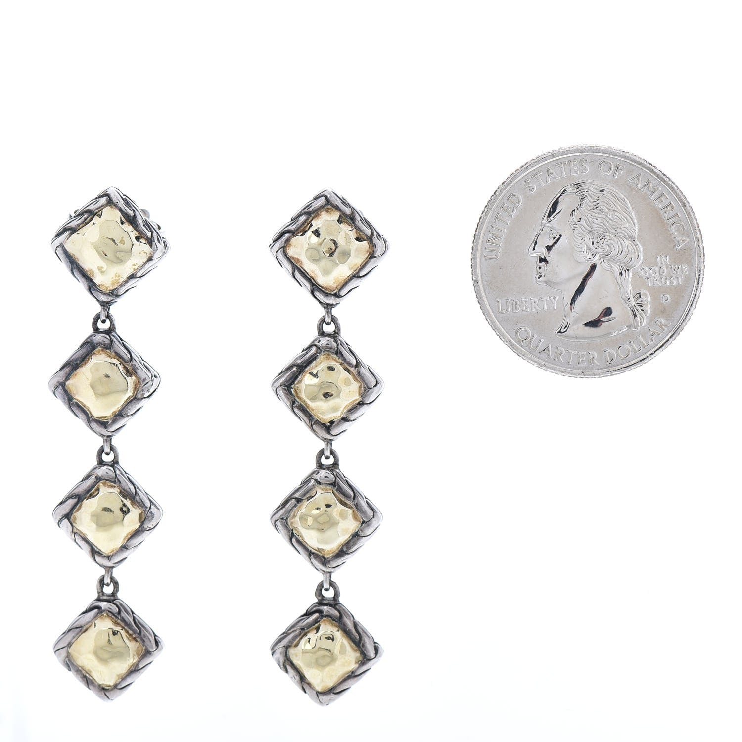 John Hardy Sterling Silver 22K Yellow Gold Palu Square Drop Earrings 2 of 5