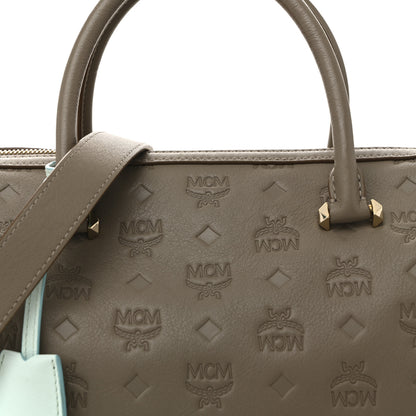 MCM Calfskin Ottomar Monogram Essential Boston Bag Dove Grey 7 of 12