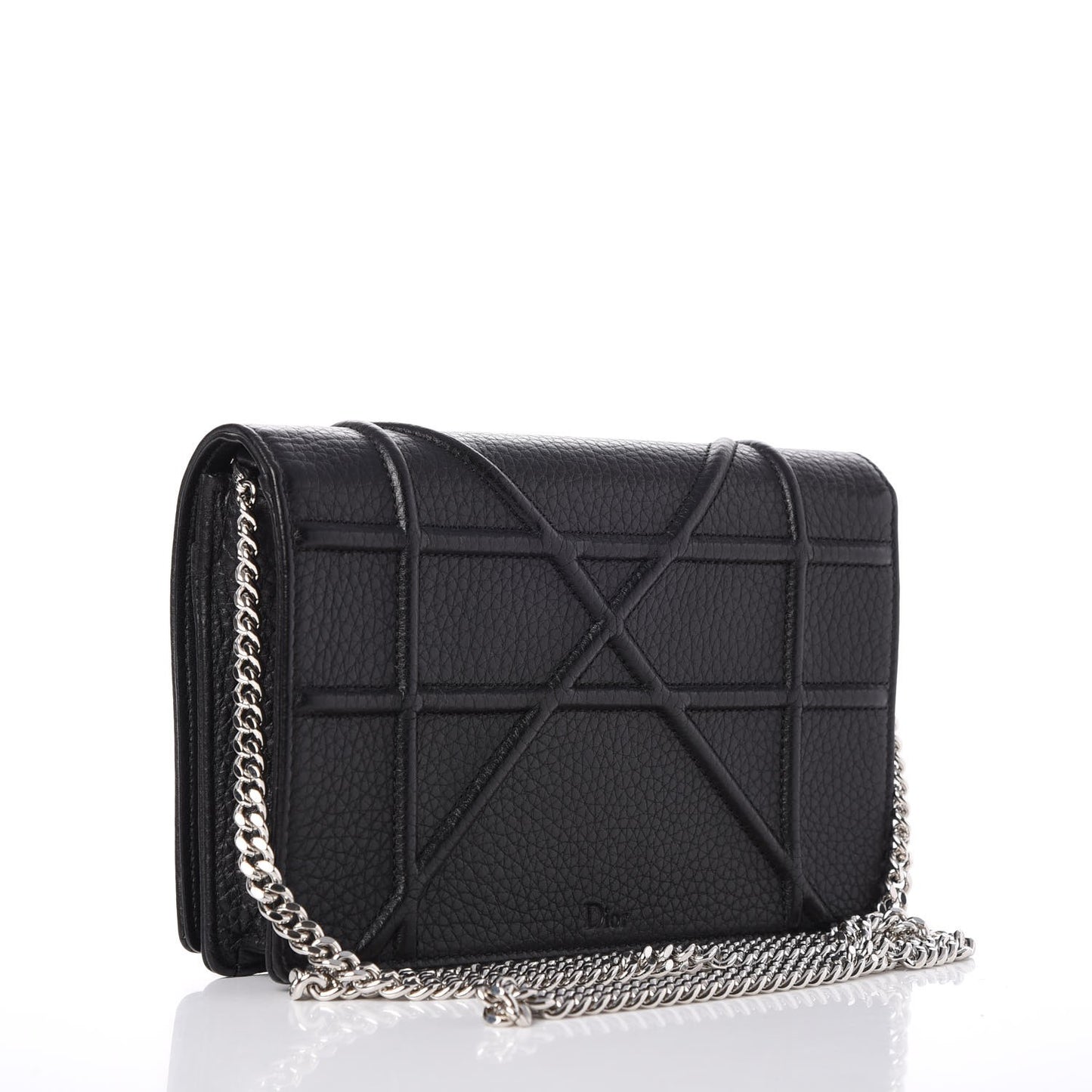 Grained Calfskin Diorama Wallet on Chain Pouch Black