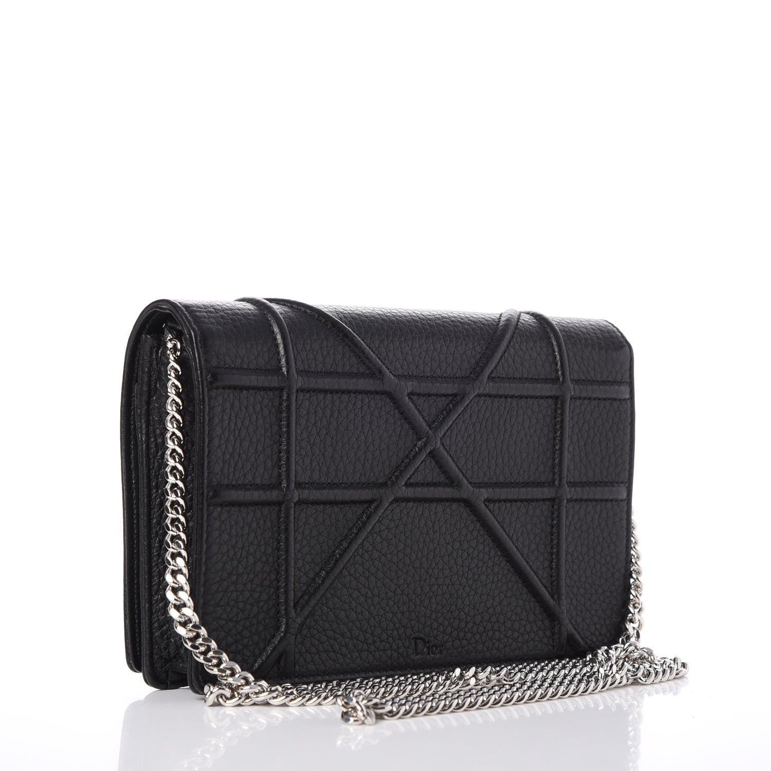 Christian Dior Grained Calfskin Diorama Wallet on Chain Pouch Black 3 of 8